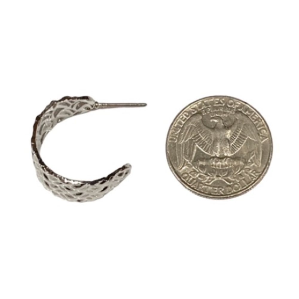 Basketweave Silver Toned C Shaped Hoop Earrings - Picture 2 of 3